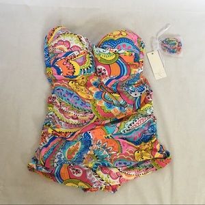 NWT Anne Cole Coral Reef Twist Front Swim Dress,1X